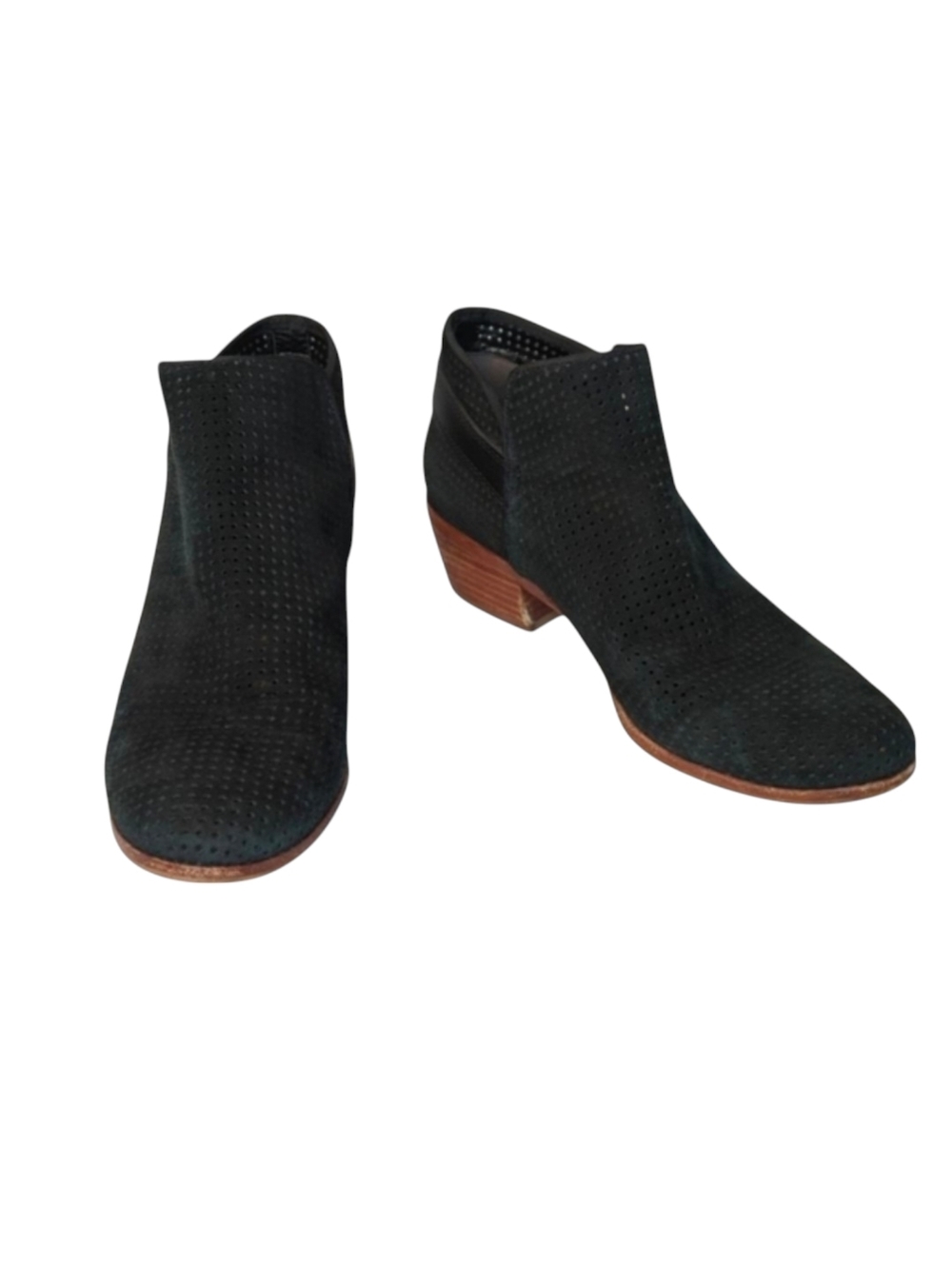 Sam Edelman Black Suede Perforated Paula Ankle Booties Boots Size 9.5